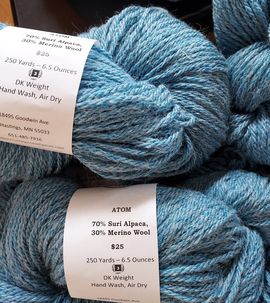 ATOM Yarn - 70% Suri Alpaca 30% Blue Merino Wool