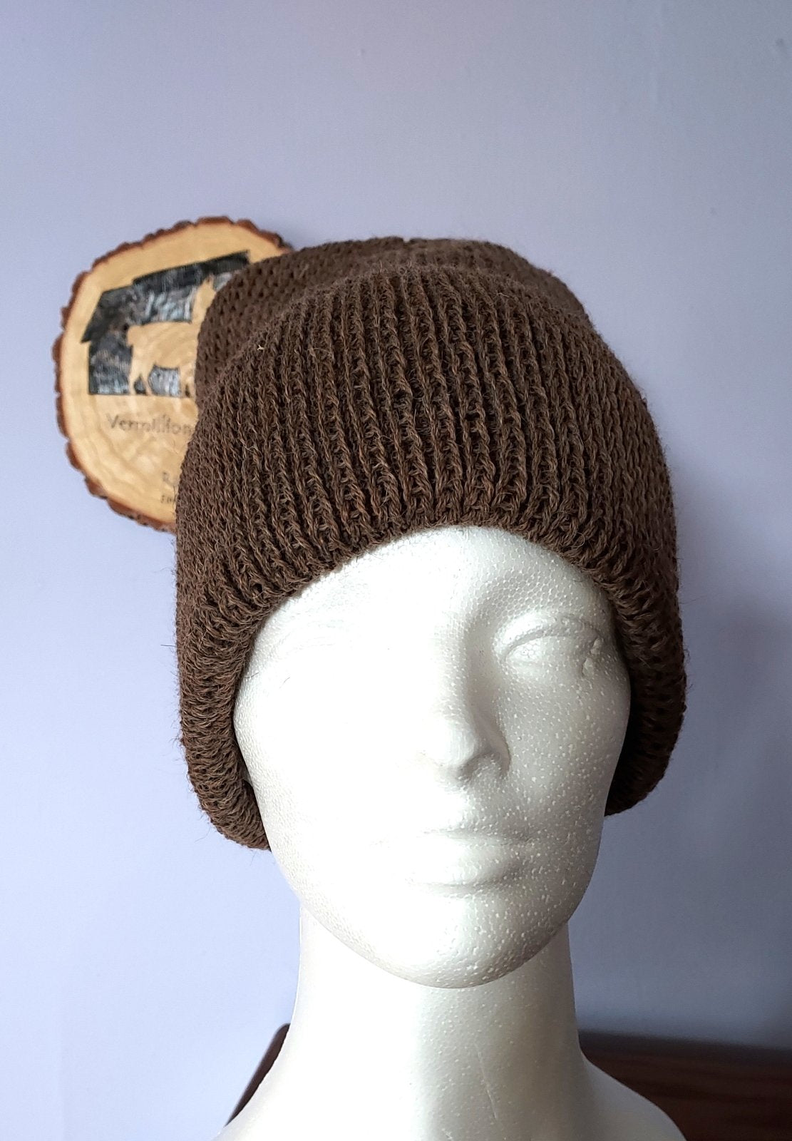 self lined brown knit hat