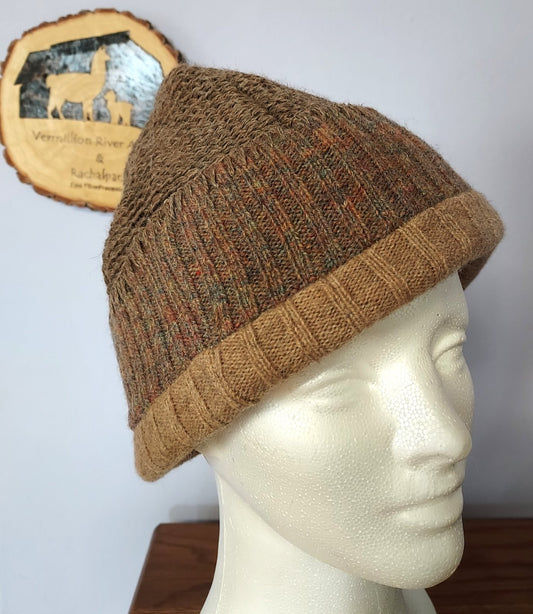 brown alpaca wool hat with gold brim