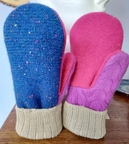 blue and pink mittens