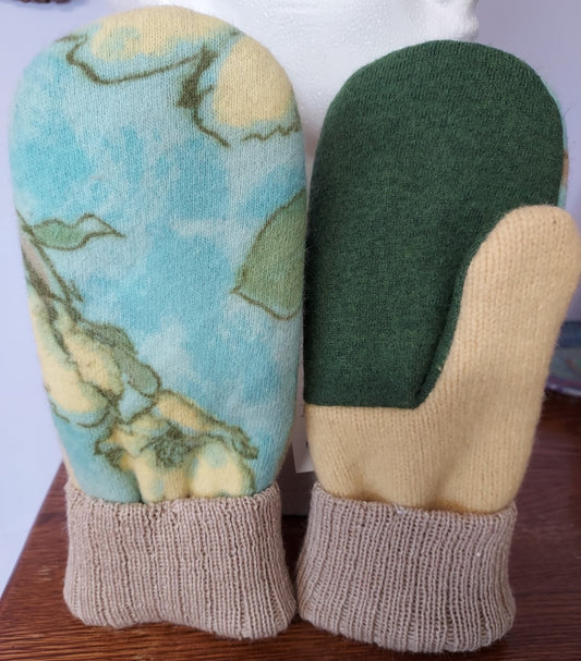 green and blue mittens